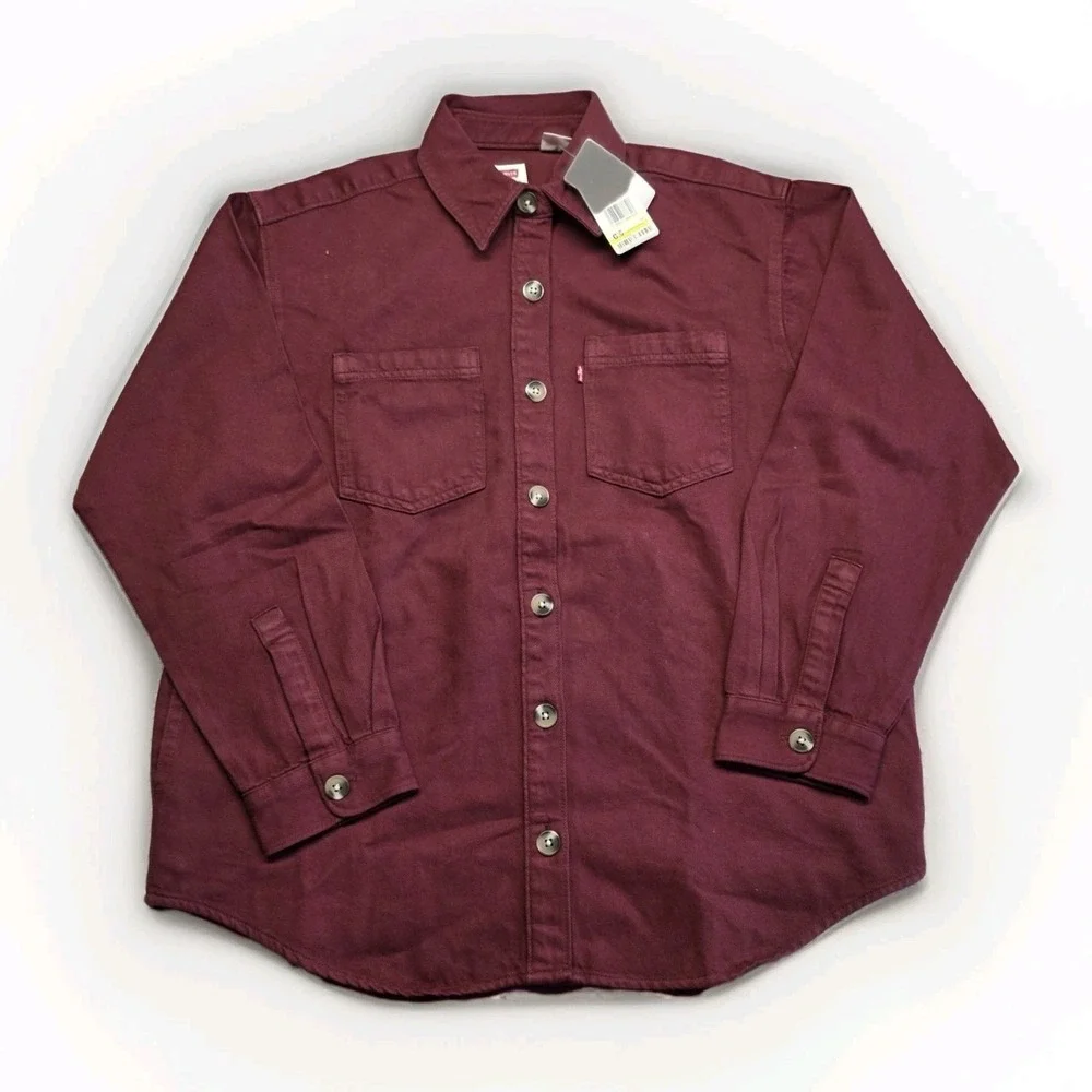 Levi's Women's Burgundy Cotton ButtonUp Shirt XS Long Sleeve With Side Pocket‎